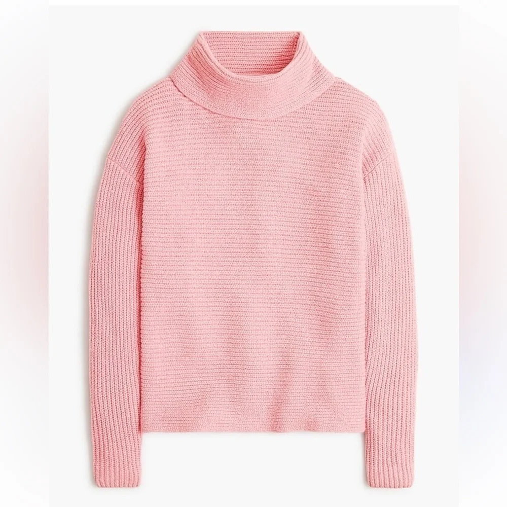 J.Crew Women’s Pink Cowlneck Sweater Size M Cotton Blend Rib Knit Lightweight